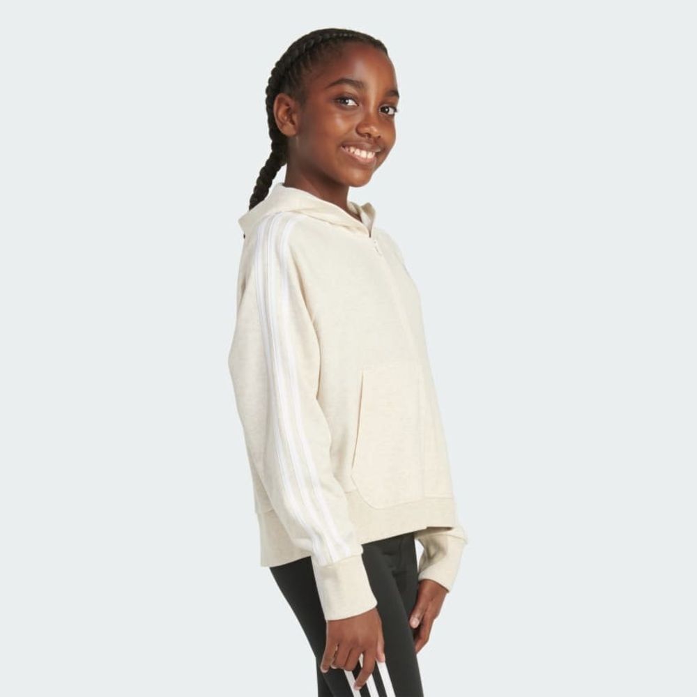Adidas Kids Cream 3 Stripes Hooded Jacket